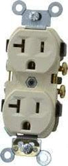 Leviton - 125 VAC, 20 Amp, 5-20R NEMA Configuration, Ivory, Specification Grade, Self Grounding Duplex Receptacle - 1 Phase, 2 Poles, 3 Wire, Flush Mount - Industrial Tool & Supply