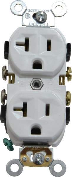 Leviton - 125 VAC, 20 Amp, 5-20R NEMA Configuration, White, Specification Grade, Self Grounding Duplex Receptacle - 1 Phase, 2 Poles, 3 Wire, Flush Mount, Tamper Resistant - Industrial Tool & Supply