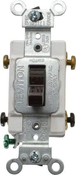 Leviton - 2 Pole, 120 to 277 VAC, 20 Amp, Commercial Grade, Toggle, Wall and Dimmer Light Switch - 1.31 Inch Wide x 4.06 Inch High - Industrial Tool & Supply