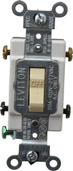 Leviton - 2 Pole, 120 to 277 VAC, 20 Amp, Commercial Grade, Toggle, Wall and Dimmer Light Switch - 1.31 Inch Wide x 4.06 Inch High - Industrial Tool & Supply