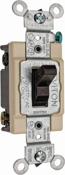 Leviton - 4 Pole, 120 to 277 VAC, 20 Amp, Commercial Grade, Toggle, Wall and Dimmer Light Switch - 1.31 Inch Wide x 4.06 Inch High - Industrial Tool & Supply