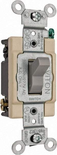 Leviton - 4 Pole, 120 to 277 VAC, 20 Amp, Commercial Grade, Toggle, Wall and Dimmer Light Switch - 1.31 Inch Wide x 4.06 Inch High - Industrial Tool & Supply