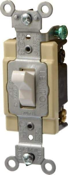 Leviton - 4 Pole, 120 to 277 VAC, 20 Amp, Commercial Grade, Toggle, Wall and Dimmer Light Switch - 1.31 Inch Wide x 4.06 Inch High - Industrial Tool & Supply