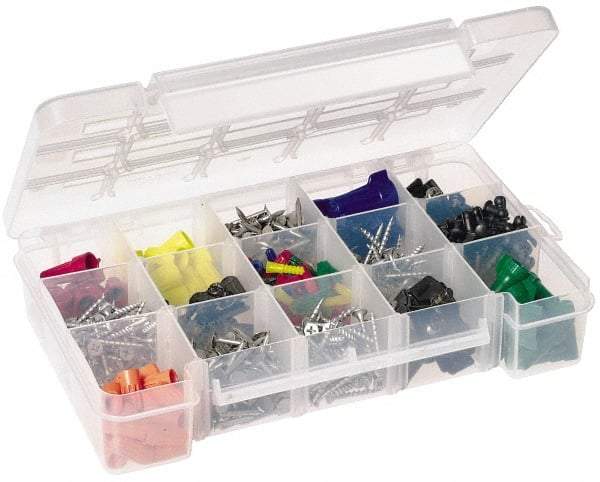 Akro-Mils - 7" Wide x 11" High x 2-3/8" Deep, Small Parts Storage Case - Clarified Polypropylene Frame, 3 to 15 Compartments, 2" Wide x 2-1/8 to 10-3/16" High x 2" Deep Bin - Industrial Tool & Supply