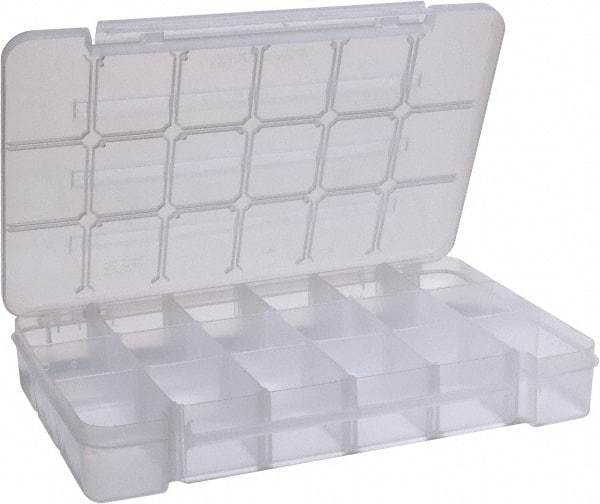 Akro-Mils - 9-1/2" Wide x 14-3/8" High x 2-1/2" Deep, Small Parts Storage Case - Clarified Polypropylene Frame, 3 to 18 Compartments, 2-7/8" Wide x 2-3/8 to 14" High x 2" Deep Bin - Industrial Tool & Supply