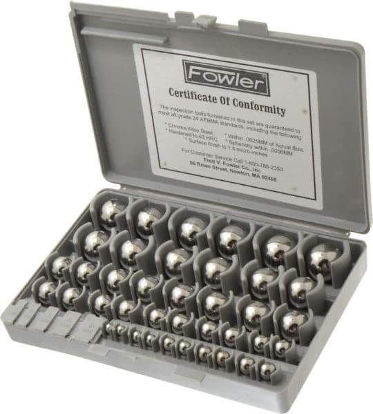 Fowler - to 1 to 25mm Diameter, Chrome Steel, Gage Ball Set - 0.0025 mm Tolerance, Grade 24 Accuracy, 63 RC Hardness, 25 Pairs - Industrial Tool & Supply