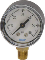 Wika - 1-1/2" Dial, 1/8 Thread, 0-60 Scale Range, Pressure Gauge - Lower Connection Mount, Accurate to 3-2-3% of Scale - Industrial Tool & Supply