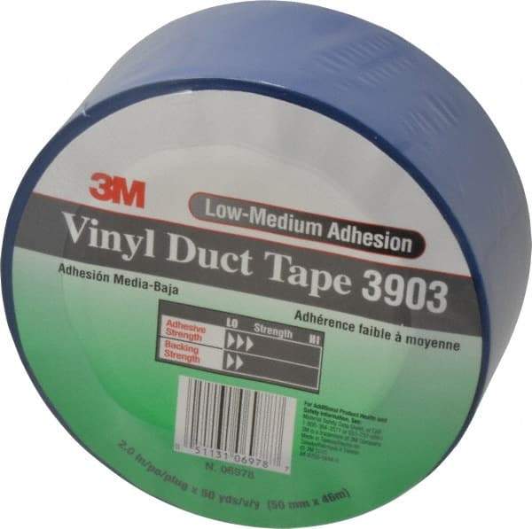 3M - 2" x 50 Yds Blue Duct Tape - 6.5 mil, Rubber Adhesive, Vinyl Backing, 12.6 Lb/ln Tensile Strength, 200°F Max, Series 3903 - Industrial Tool & Supply