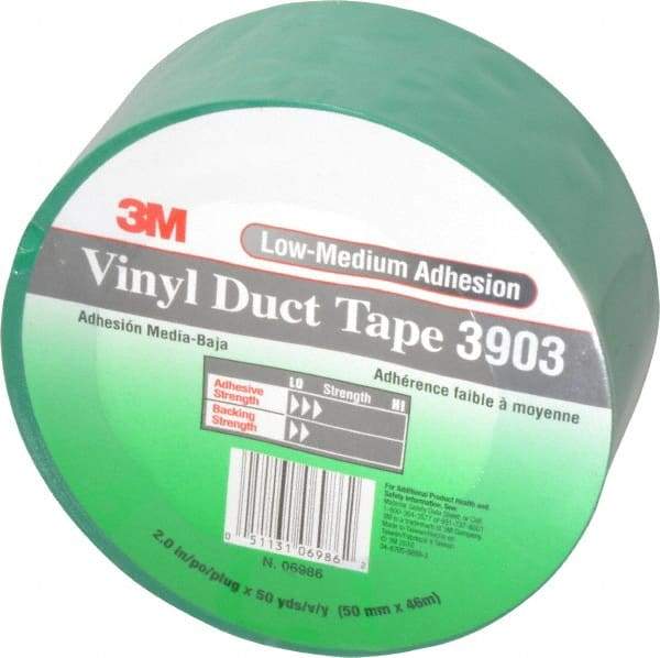 3M - 2" x 50 Yds Green Duct Tape - 6.5 mil, Rubber Adhesive, Vinyl Backing, 12.6 Lb/ln Tensile Strength, 200°F Max, Series 3903 - Industrial Tool & Supply