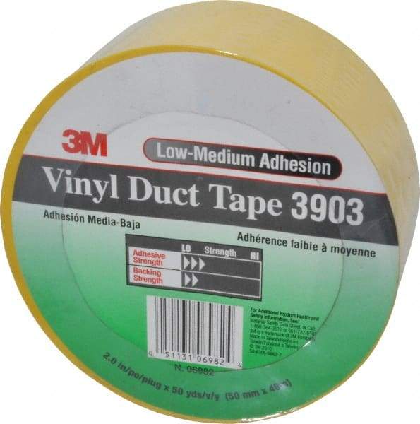 3M - 2" x 50 Yds Yellow Duct Tape - 6.5 mil, Rubber Adhesive, Vinyl Backing, 12.6 Lb/ln Tensile Strength, 200°F Max, Series 3903 - Industrial Tool & Supply