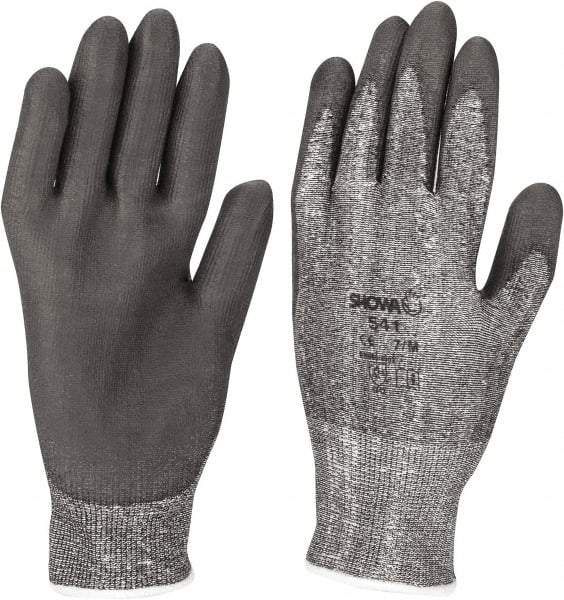 SHOWA - Size M (8), ANSI Cut Lvl 2, Puncture Lvl 2, Abrasion Lvl 6, Polyurethane Coated Cut Resistant Gloves - Palm & Fingers Coated, HPPE Lining, Knit Wrist, Gray/Gray, Paired - Industrial Tool & Supply