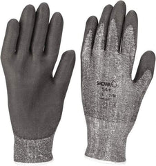 SHOWA - Size M (8), ANSI Cut Lvl 2, Puncture Lvl 2, Abrasion Lvl 6, Polyurethane Coated Cut Resistant Gloves - Palm & Fingers Coated, HPPE Lining, Knit Wrist, Gray/Gray, Paired - Industrial Tool & Supply