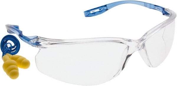3M - Clear Lenses, Framed Safety Glasses - Anti-Fog, Scratch Resistant, Blue Polycarbonate Frame, Wrap Around - Industrial Tool & Supply