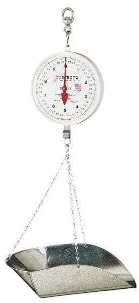 Detecto - 40 Lb. Capacity, 8 Inch Dial Hanging Scale with Galvanized Scoop - 20 Lbs. Graduation, 2 Revolutions - Industrial Tool & Supply