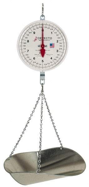 Detecto - 20 Lb. Capacity, 8 Inch Dial Hanging Scale with Galvanized Scoop - 10 Lbs. Graduation, 2 Revolutions - Industrial Tool & Supply