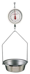 Detecto - 40 Lb. Capacity, 8 Inch Dial Hanging Scale with Stainless Steel Round Pan - 20 Lbs. Graduation, 2 Revolutions - Industrial Tool & Supply