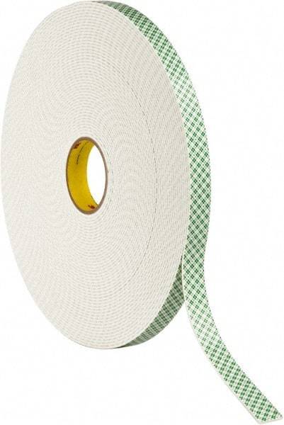 3M - 1" x 36 Yd Acrylic Adhesive Double Sided Tape - 1/8" Thick, Off-White, Urethane Foam Liner, Continuous Roll, Series 4008 - Industrial Tool & Supply