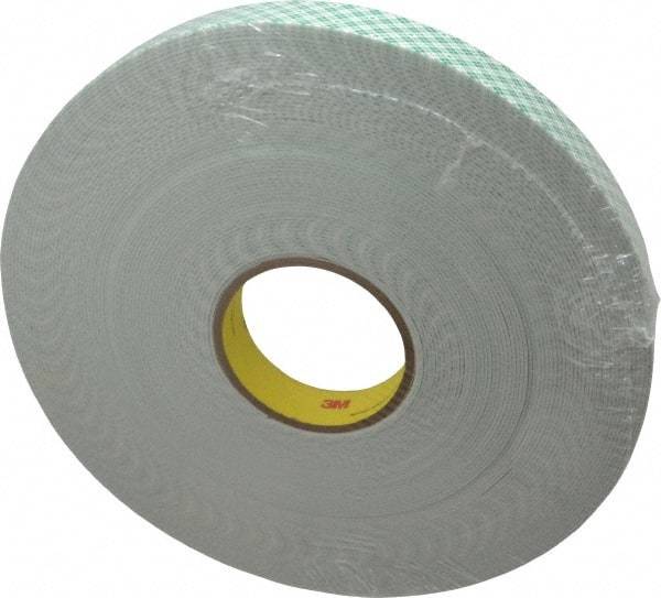 3M - 1" x 36 Yd Acrylic Adhesive Double Sided Tape - 1/16" Thick, Off-White, Urethane Foam Liner, Continuous Roll, Series 4016 - Industrial Tool & Supply
