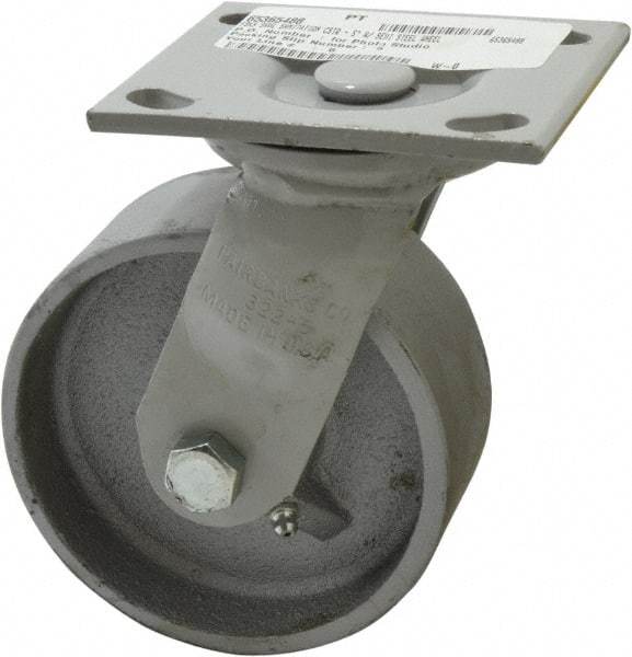 Fairbanks - 5" Diam x 2" Wide, Semi-Steel Swivel Caster - 1,000 Lb Capacity, Top Plate Mount, 4" x 4-1/2" Plate, Plain Bearing - Industrial Tool & Supply
