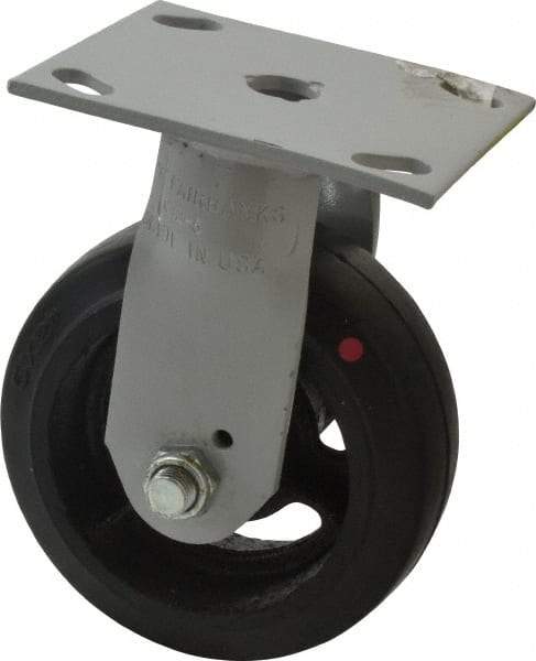 Fairbanks - 5" Diam x 2" Wide, Mold-On Rubber Rigid Caster - 675 Lb Capacity, Top Plate Mount, 4" x 4-1/2" Plate, Delrin Bearing - Industrial Tool & Supply