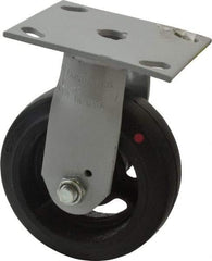 Fairbanks - 5" Diam x 2" Wide, Mold-On Rubber Rigid Caster - 675 Lb Capacity, Top Plate Mount, 4" x 4-1/2" Plate, Delrin Bearing - Industrial Tool & Supply
