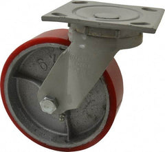 Fairbanks - 6" Diam x 2" Wide x 7-1/4" OAH Top Plate Mount Swivel Caster - Polyurethane, 1,000 Lb Capacity, Roller Bearing, 4 x 4-1/2" Plate - Industrial Tool & Supply