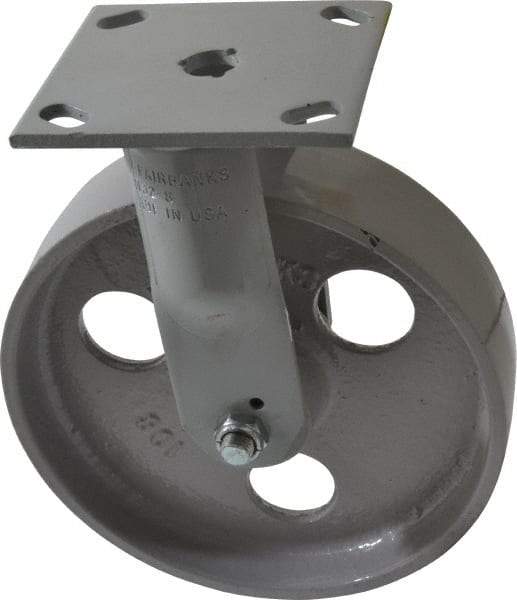 Fairbanks - 8" Diam x 2" Wide x 9-1/2" OAH Top Plate Mount Rigid Caster - Semi-Steel, 1,200 Lb Capacity, Roller Bearing, 4 x 4-1/2" Plate - Industrial Tool & Supply