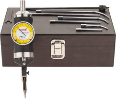 SPI - 9 Piece, 0mm to 63.5mm Measuring Range, 40mm Dial Diam, 0-25-0 Dial Reading, Yellow Dial Test Indicator Kit - 0.005mm Accuracy, 2, 4 & 6" Contact Point Length, 1/8" Ball Diam, 0.01mm Dial Graduation - Industrial Tool & Supply