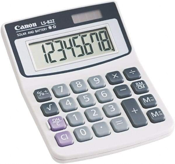 Canon - 8-Digit LCD Handheld Calculator - White, Solar & Battery Powered - Industrial Tool & Supply