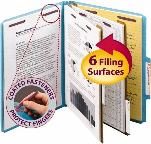 SMEAD - 8-1/2 x 11", Letter Size, Blue, Classification Folders with Top Tab Fastener - 2/5 Tab Cut Location - Industrial Tool & Supply