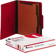 UNIVERSAL - 8-1/2 x 11", Letter Size, Red, Classification Folders with Top Tab Fastener - 2/5 Tab Cut Location - Industrial Tool & Supply