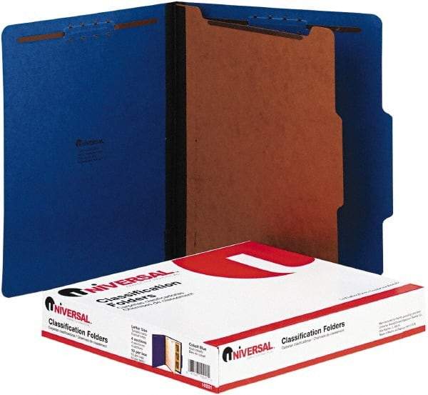 UNIVERSAL - 8-1/2 x 11", Letter Size, Blue, Classification Folders with Top Tab Fastener - 2/5 Tab Cut Location - Industrial Tool & Supply