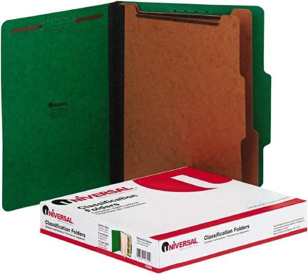 UNIVERSAL - 8-1/2 x 11", Letter Size, Emerald Green, Classification Folders with Top Tab Fastener - 2/5 Tab Cut Location - Industrial Tool & Supply