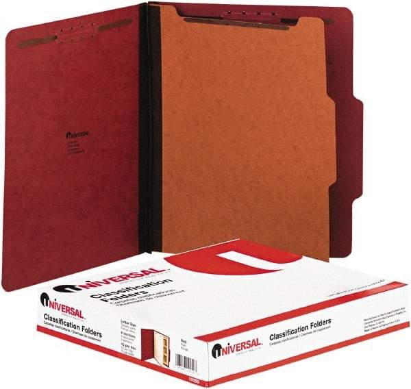 UNIVERSAL - 8-1/2 x 11", Letter Size, Red, Classification Folders with Top Tab Fastener - 2/5 Tab Cut Location - Industrial Tool & Supply