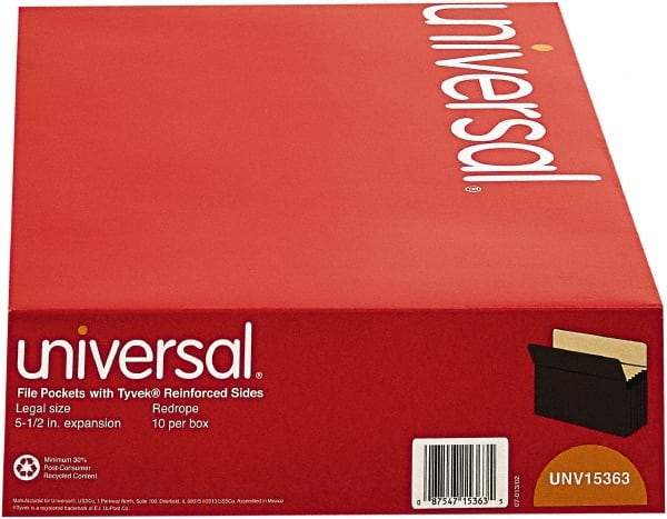 UNIVERSAL - 8-1/2 x 14", Legal, Red, Expandable File Folders with Drop Front & Top Tab Pocket - Straight Tab Cut Location - Industrial Tool & Supply