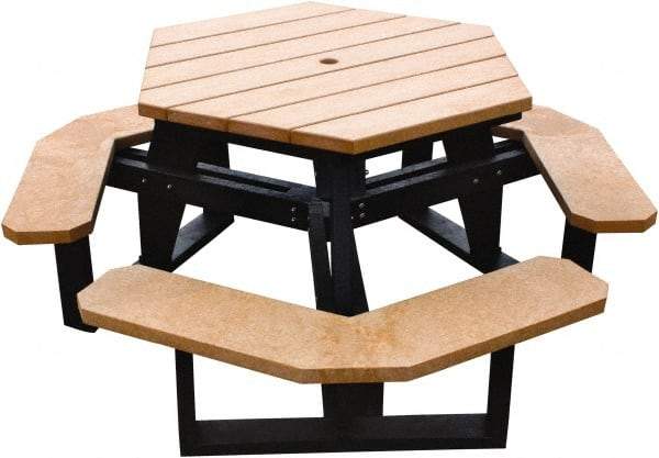Vestil - 69-1/2" Long x 69-1/2" Wide x 30-1/2" High Stationary Activity/Utility Table without Back Rests - ADA Version - Cedar & Black, Plastic - Industrial Tool & Supply