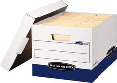 BANKERS BOX - 1 Compartment, 12 Inch Wide x 15 Inch Deep x 10 Inch High, File Storage Box - Paper, White and Blue - Industrial Tool & Supply