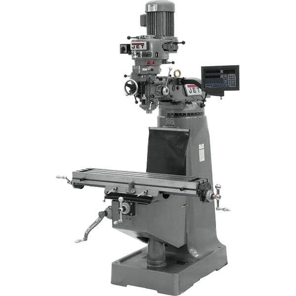 Jet - 9" Table Width x 42" Table Length, Variable Speed Pulley Control, 3 Phase Knee Milling Machine - R8 Spindle Taper, 2 hp - Industrial Tool & Supply