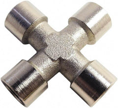 Legris - 3/8 Female Thread, Nickel Plated Brass Industrial Pipe Female Cross - FBSPP, 870 psi - Industrial Tool & Supply