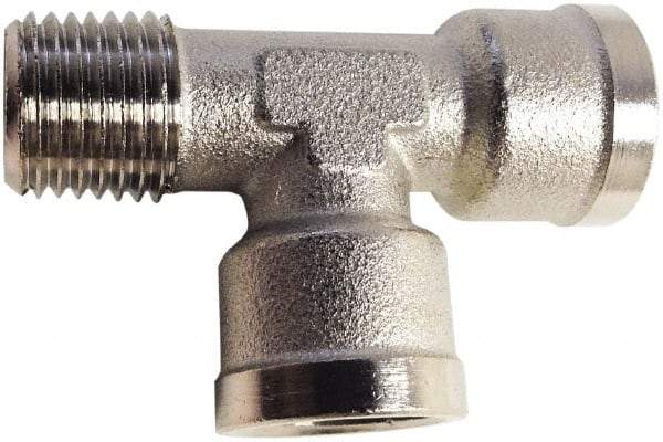 Legris - 1/8 Male Thread x 1/8 Female Thread, Nickel Plated Brass Industrial Pipe Street Tee - MBSPT x FBSPP, 870 psi - Industrial Tool & Supply