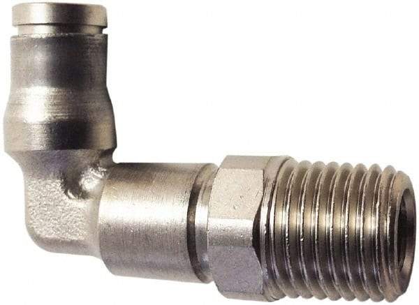 Legris - 8mm Outside Diam, 1/4 BSPT, Nickel Plated Brass Push-to-Connect Tube Extended Male Elbow - 435 Max psi, Tube to Male BSPT Connection, FKM O-Ring - Industrial Tool & Supply