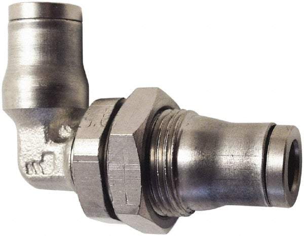 Legris - 5/32" Outside Diam, Nickel Plated Brass Push-to-Connect Tube Bulkhead Union Elbow - 435 Max psi, Tube to Tube Connection, FKM O-Ring - Industrial Tool & Supply