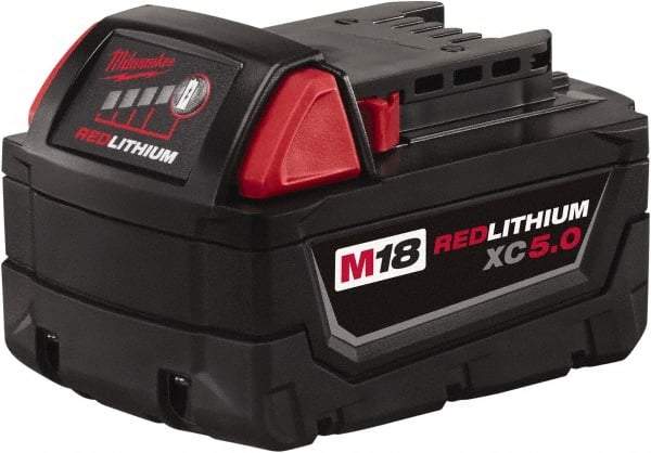 Milwaukee Tool - 18 Volt Lithium-Ion Power Tool Battery - 5 Ahr Capacity, 110 min Charge Time, Series M18 RED - Industrial Tool & Supply