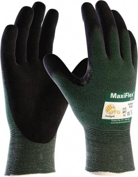 ATG - Size S (7), ANSI Cut Lvl A2, Puncture Lvl 1, Abrasion Lvl 4, Micro-Foam Nitrile Coated Nylon/Spandex Cut & Puncture Resistant Gloves - Palm Coated, Knit Wrist, Green/Black, Paired - Industrial Tool & Supply