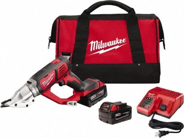 Milwaukee Tool - 3,000 SPM, 18 Volt, Inline Handle, Handheld Cordless Shear - 18 Gauge (Mild Steel) Cutting Capacity - Industrial Tool & Supply