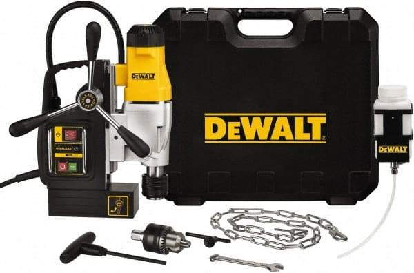 DeWALT - 1/2" Chuck, 4.375" Travel, Portable Magnetic Drill Press - 300 & 450 RPM, 10 Amps, 1100 Watts, 120 Volts, 8' Cord Length - Industrial Tool & Supply