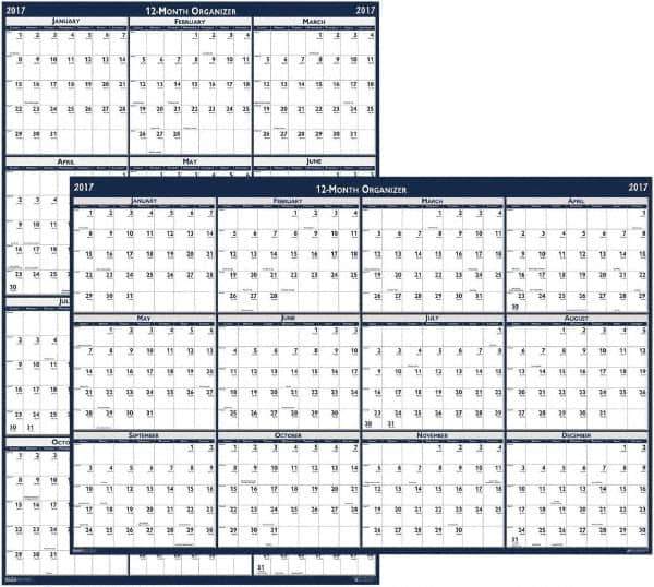 House of Doolittle - 1 Sheet, 66 x 33", Erasable Wall Calendar - Blue & Gray - Industrial Tool & Supply