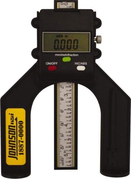 Johnson Level & Tool - 0" to 80mm Electronic Depth Gage - 0.004" Accuracy, 0.05mm Resolution, 5" Base Length - Industrial Tool & Supply
