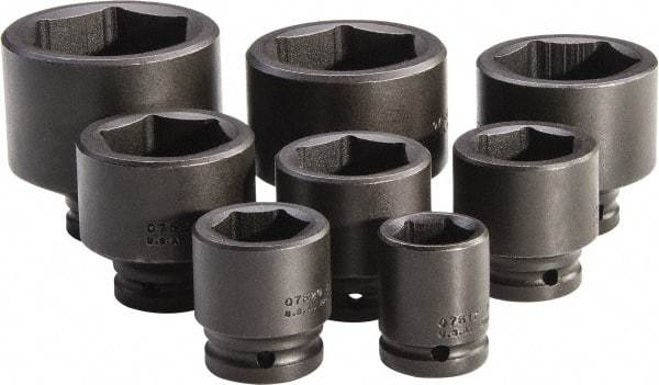 Proto - 8 Piece 3/4" Drive Standard Deep Impact Socket Set - 6 Points, 1-1/16 to 2-3/8", Inch Measurement Standard - Industrial Tool & Supply