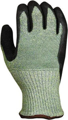 PRO-SAFE - Size S (7), ANSI Cut Lvl 5, Abrasion Lvl 4, Latex Coated HPPE Fiber/Stainless Steel Cut Resistant Gloves - 9.5" Long, Palm & Fingers Coated, Continuous Knit Cuff, Green/Black, Paired - Industrial Tool & Supply